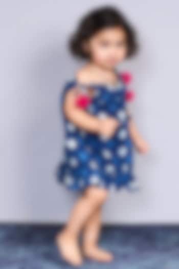 Navy Blue Cotton Polka Dot Dress For Girls by Pink Cow at Pernia's Pop Up Shop