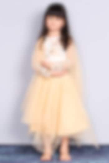 Cream Scuba & Net Asymmetrical Skirt Set For Girls by Pink Cow at Pernia's Pop Up Shop