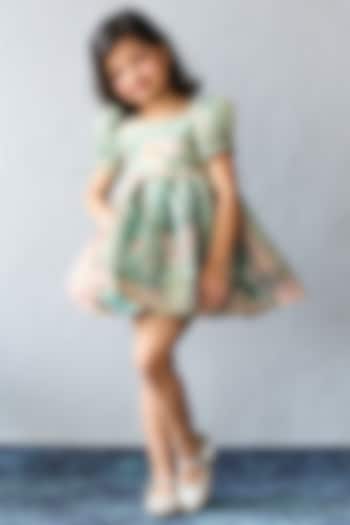 Pastel Green Organza Floral Printed Dress For Girls by Pink Cow at Pernia's Pop Up Shop
