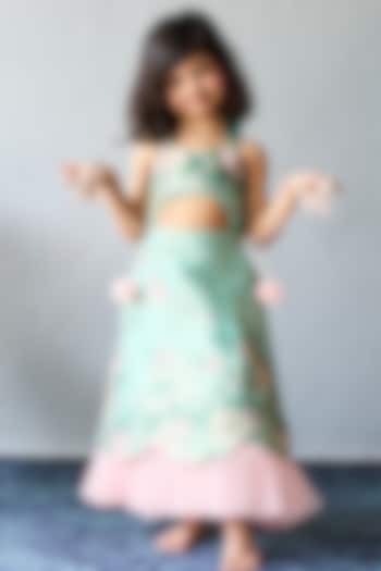 Mint Green Organza Floral Printed Halter Dress For Girls by Pink Cow at Pernia's Pop Up Shop