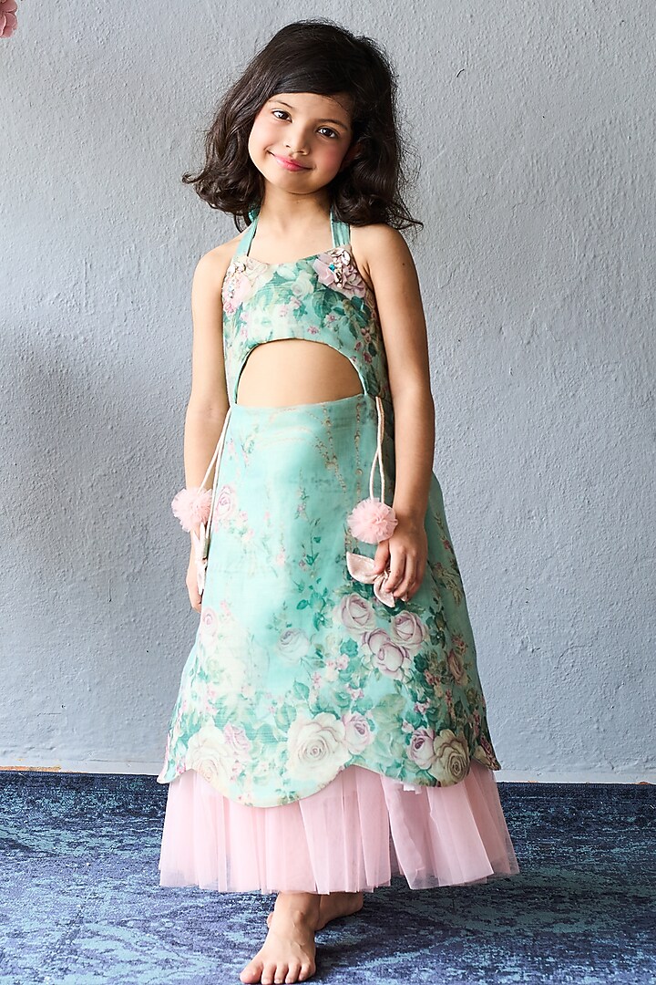 Mint Green Organza Floral Printed Halter Dress For Girls by Pink Cow at  Pernia's Pop Up Shop 2026