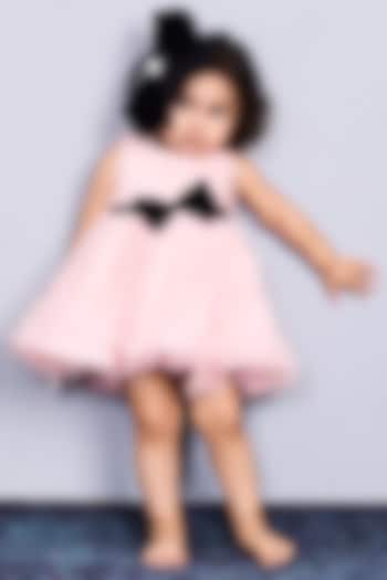Pink & Black Soft Textured Bow Dress For Girls by Pink Cow at Pernia's Pop Up Shop