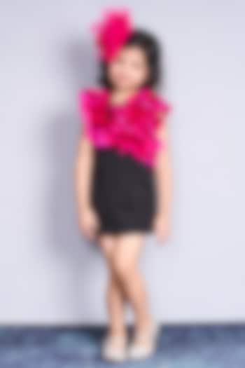 Pink & Black Scuba A-Line Ruffled Dress For Girls by Pink Cow at Pernia's Pop Up Shop