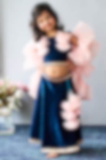 Navy Blue Velvet Lehenga Set For Girls by Pink Cow at Pernia's Pop Up Shop