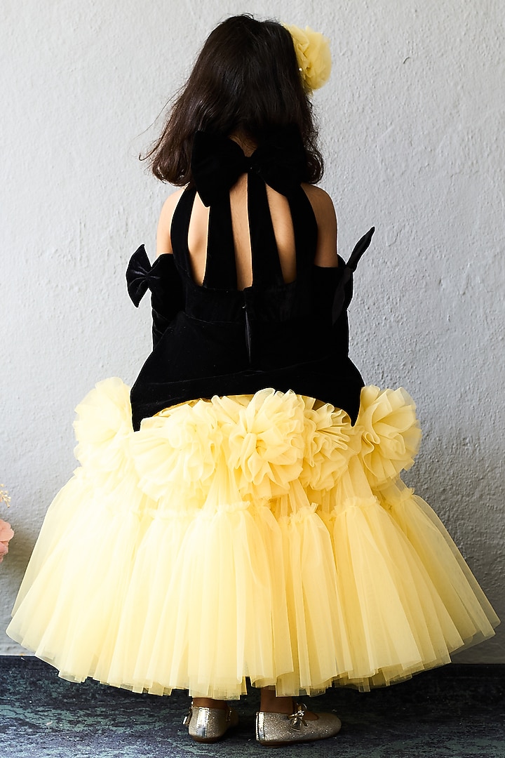 Black & Yellow Net Layered Dress For Girls by Pink Cow at Pernia's Pop Up Shop