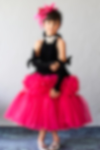 Black & Pink Net Layered Dress For Girls by Pink Cow at Pernia's Pop Up Shop