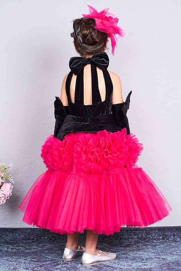Black & Pink Net Layered Dress For Girls by Pink Cow at Pernia's Pop Up Shop
