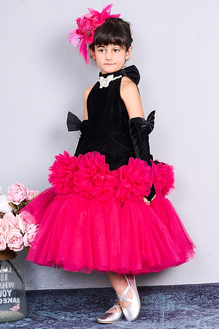 Black & Pink Net Layered Dress For Girls by Pink Cow at Pernia's Pop Up Shop
