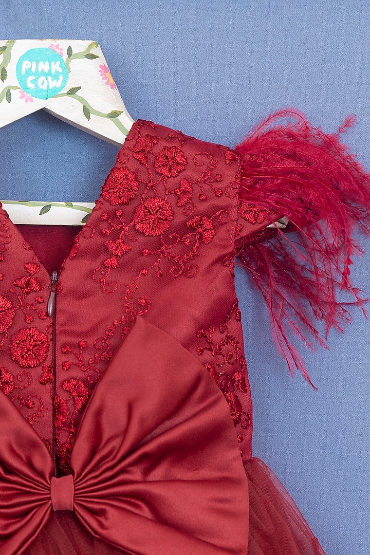 Maroon Satin Embroidered Dress For Girls by Pink Cow at Pernia's Pop Up Shop