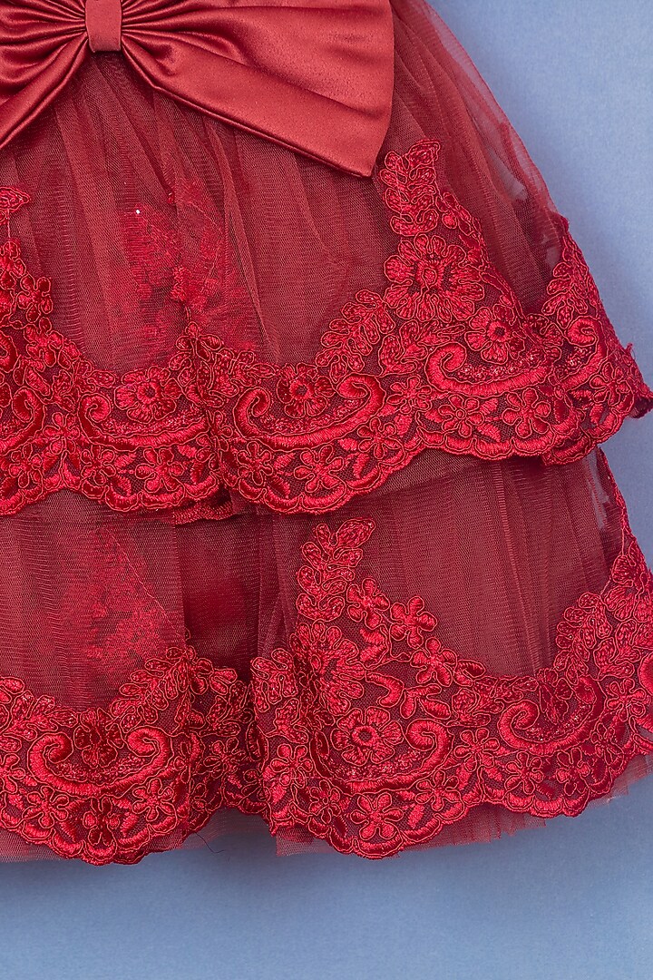 Maroon Satin Embroidered Dress For Girls by Pink Cow at Pernia's Pop Up Shop
