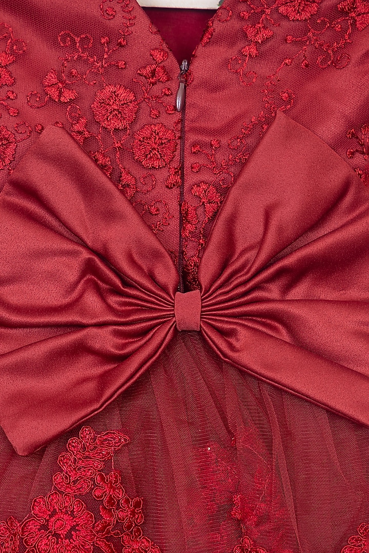 Maroon Satin Embroidered Dress For Girls by Pink Cow at Pernia's Pop Up Shop