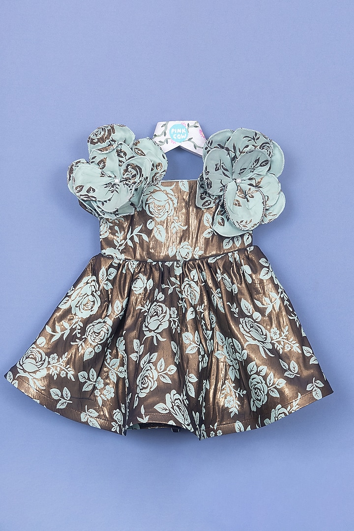 Brown Brocade Embroidered Dress For Girls by Pink Cow at Pernia's Pop Up Shop