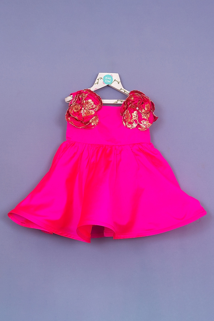 Pink Taffeta Flared Dress For Girls by Pink Cow