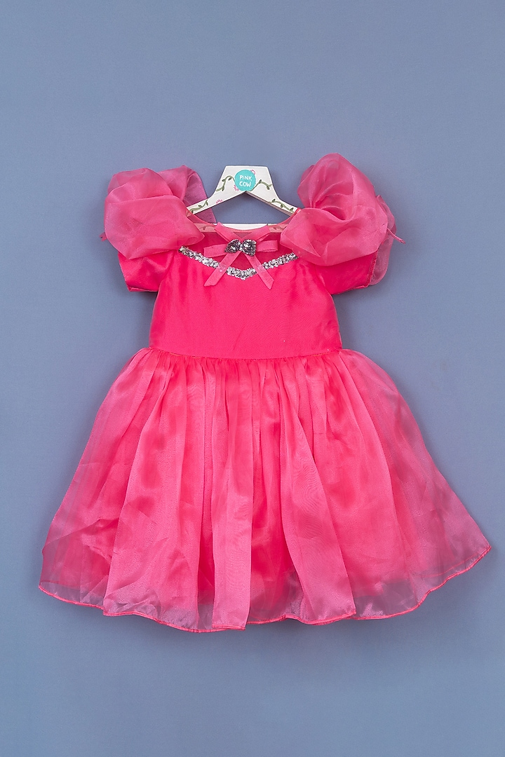 Pink Organza Embellished Dress For Girls by Pink Cow