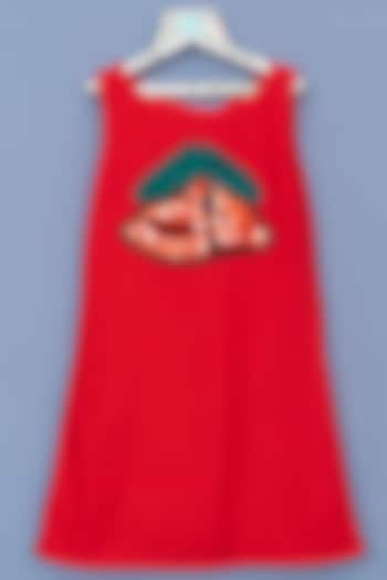 Red Neoprene A-Line Dress For Girls by Pink Cow