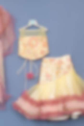 Light Yellow Taffeta Lehenga Set For Girls by Pink Cow