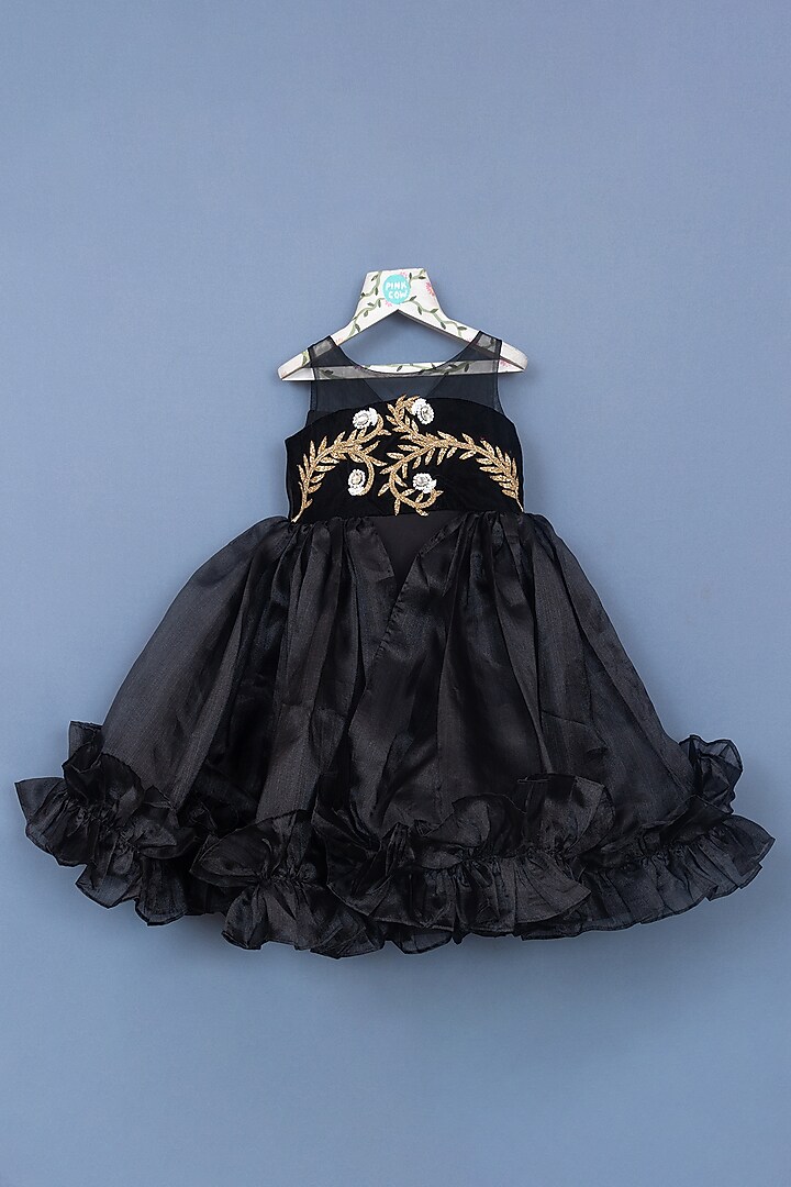 Black Organza Embellished Gown For Girls by Pink Cow at Pernia's Pop Up Shop