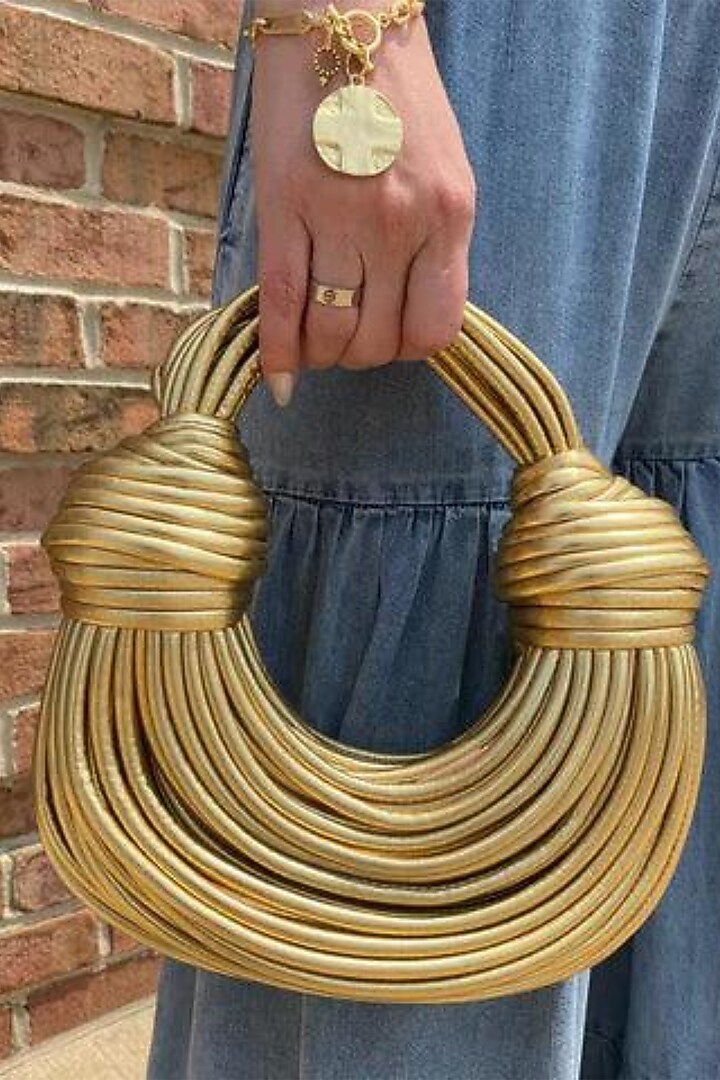 Gold Pure Leather Handbag by Pine & Drew at Pernia's Pop Up Shop