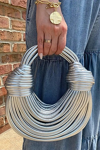 Silver Pure Leather Handbag by Pine & Drew