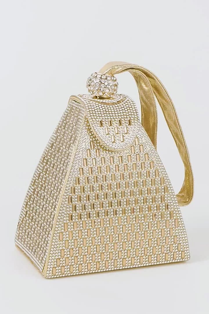 Gold PU Leather Embellished Clutch by Pine & Drew at Pernia's Pop Up Shop