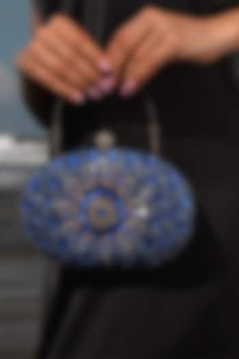 Blue Polyester Diamond Embellished Clutch by Pine & Drew