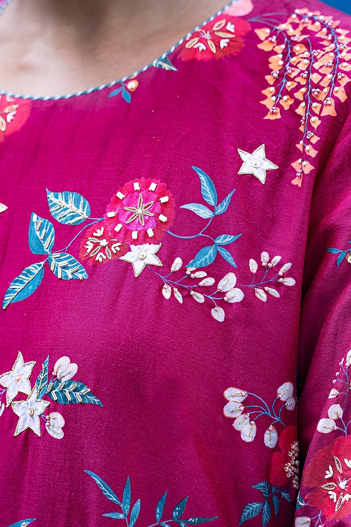 Burgundy Printed & Hand Embroidered Kurta Set by Pita Nila at Pernia's Pop Up Shop