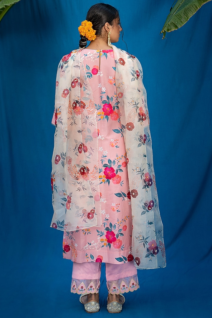 Coral Beige Printed & Hand Embroidered Kurta Set by Pita Nila at Pernia's Pop Up Shop