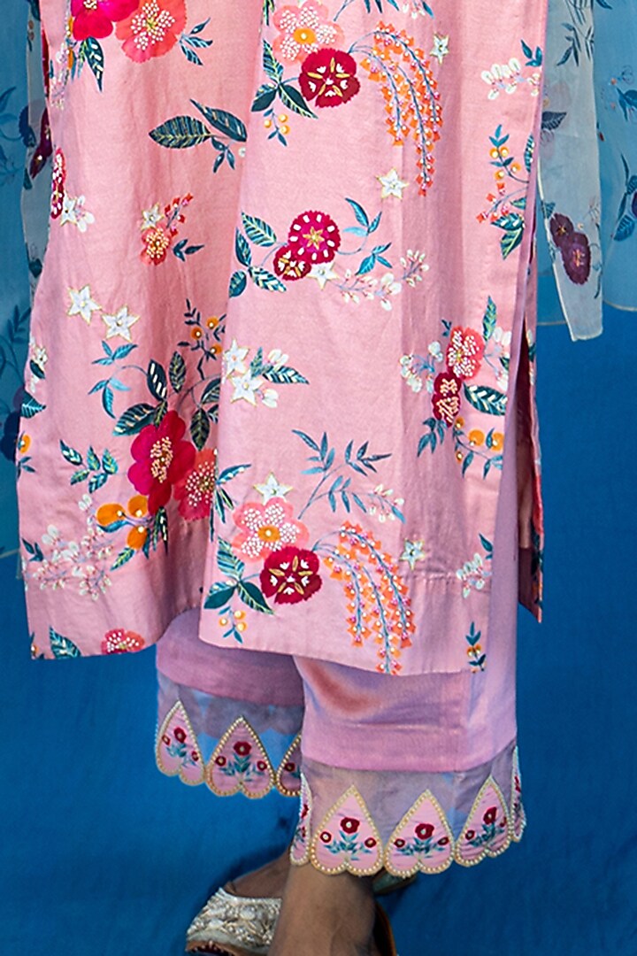 Coral Beige Printed & Hand Embroidered Kurta Set by Pita Nila at Pernia's Pop Up Shop