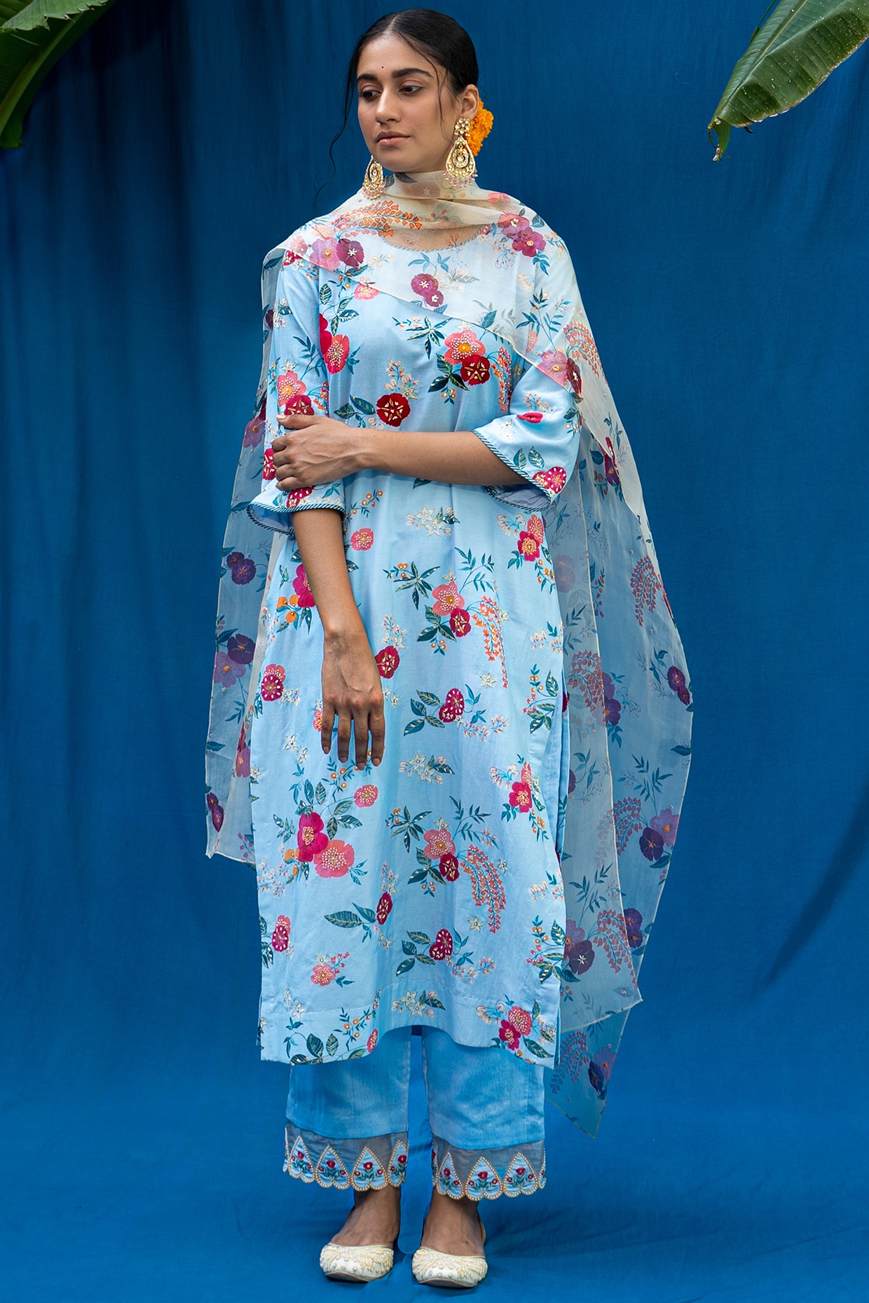 Georgette pant style suit in Sky blue colour 2203