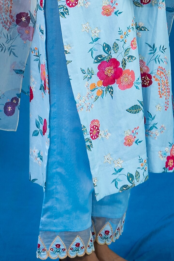 Powder Blue Printed & Hand Embroidered Kurta Set by Pita Nila at Pernia's Pop Up Shop