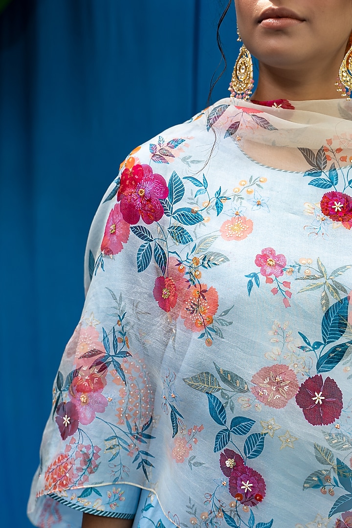 Powder Blue Printed & Hand Embroidered Kurta Set by Pita Nila at Pernia's Pop Up Shop