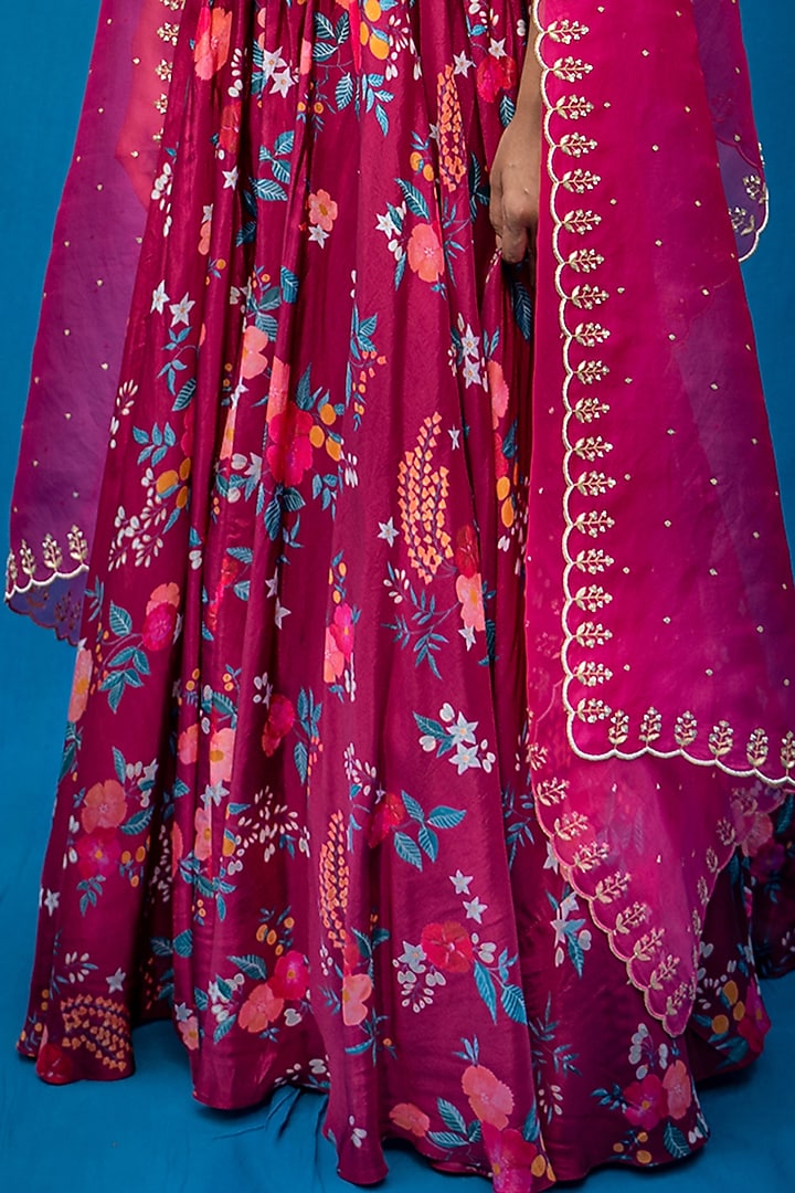 Burgundy Printed Wedding Lehenga Set by Pita Nila at Pernia's Pop Up Shop