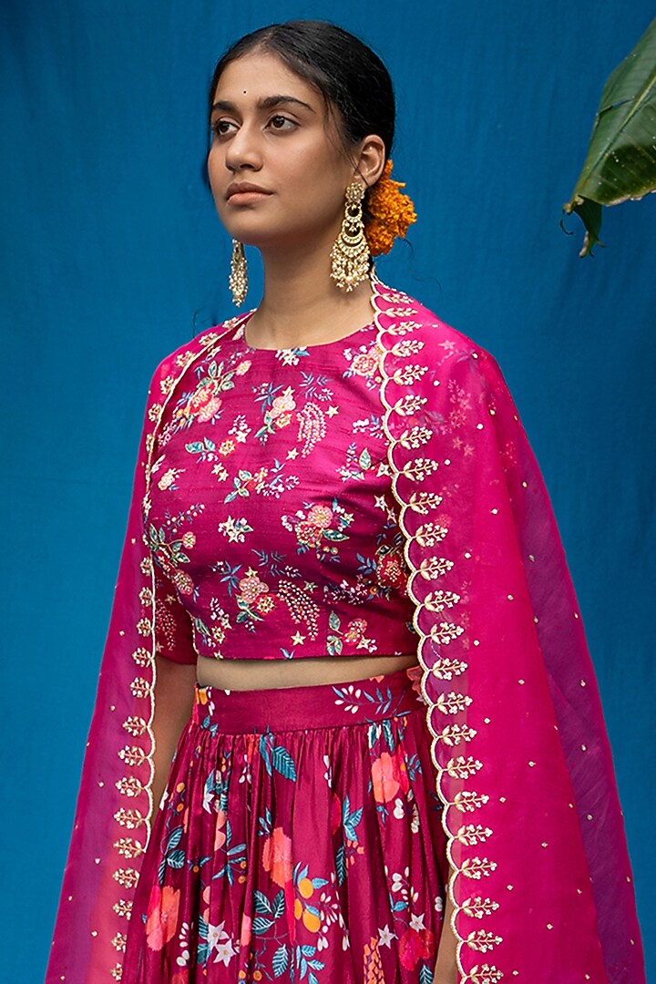 Burgundy Printed Wedding Lehenga Set by Pita Nila at Pernia's Pop Up Shop