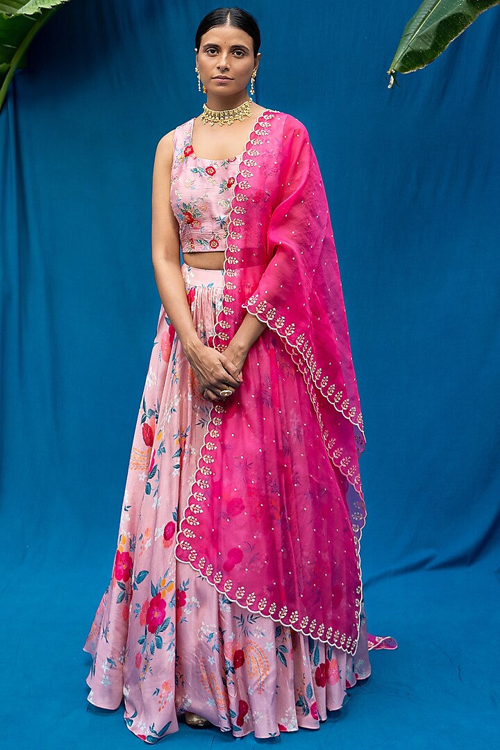 Coral Beige Printed Wedding Lehenga Set by Pita Nila at Pernia's Pop Up Shop