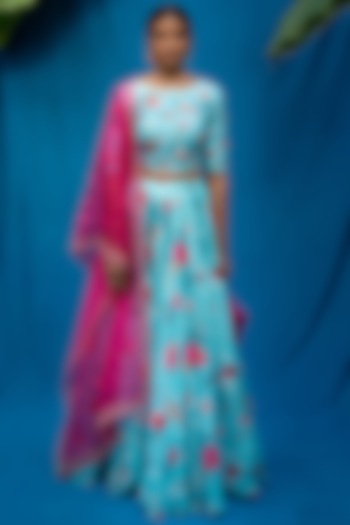 Turquoise Printed Wedding Lehenga Set by Pita Nila at Pernia's Pop Up Shop