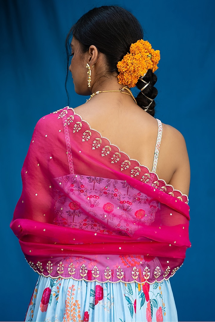 Powder Blue Printed Wedding Lehenga Set by Pita Nila at Pernia's Pop Up Shop