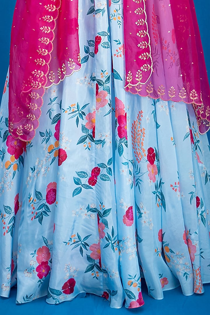 Powder Blue Printed Wedding Lehenga Set by Pita Nila at Pernia's Pop Up Shop