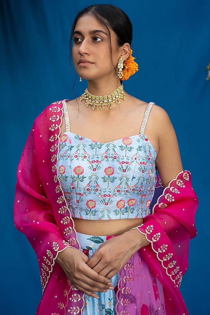 Powder Blue Printed Wedding Lehenga Set by Pita Nila at Pernia's Pop Up Shop