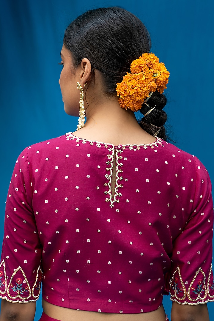 Burgundy Printed Gathered Wedding Lehenga Set by Pita Nila at Pernia's Pop Up Shop