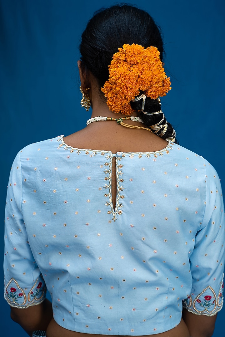 Powder Blue Printed Gathered Wedding Lehenga Set by Pita Nila at Pernia's Pop Up Shop
