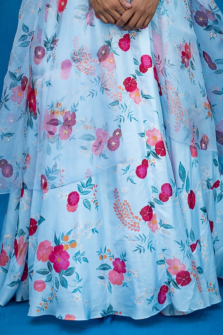 Powder Blue Printed Gathered Wedding Lehenga Set by Pita Nila at Pernia's Pop Up Shop