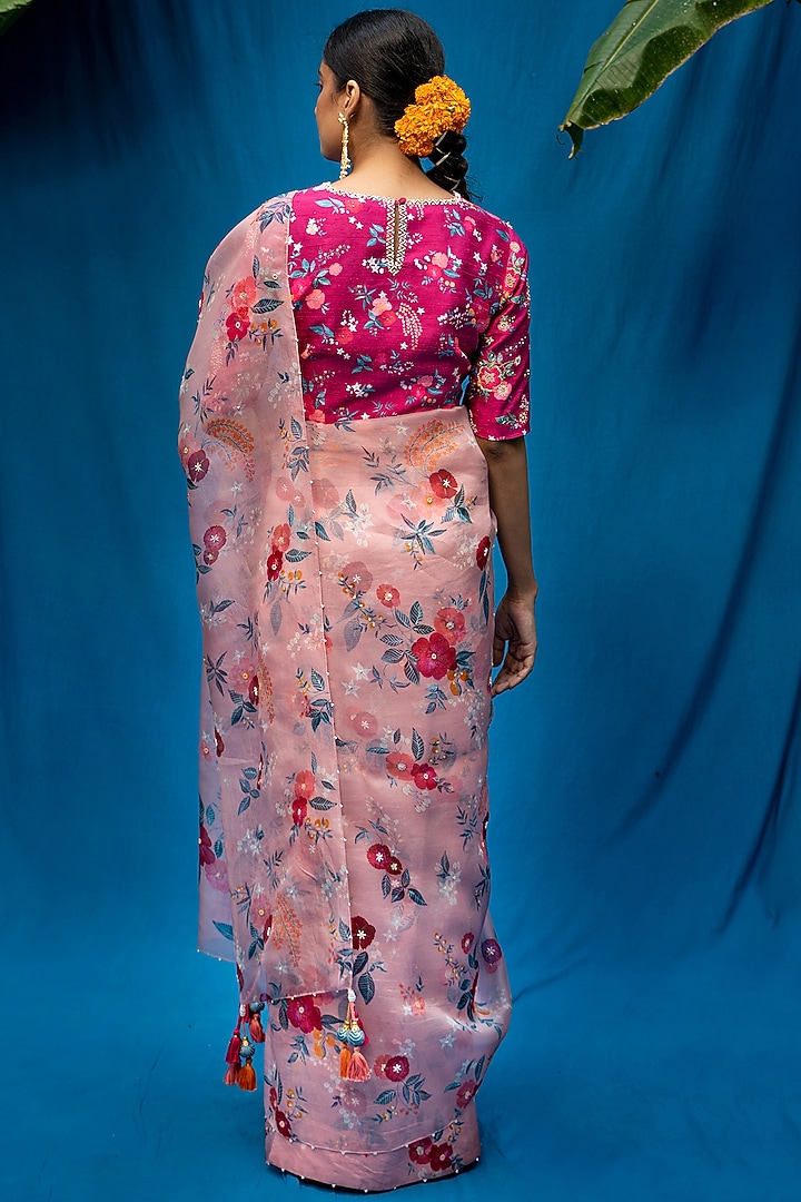 Coral Beige Hand Embroidered Wedding Saree Set by Pita Nila at Pernia's Pop Up Shop
