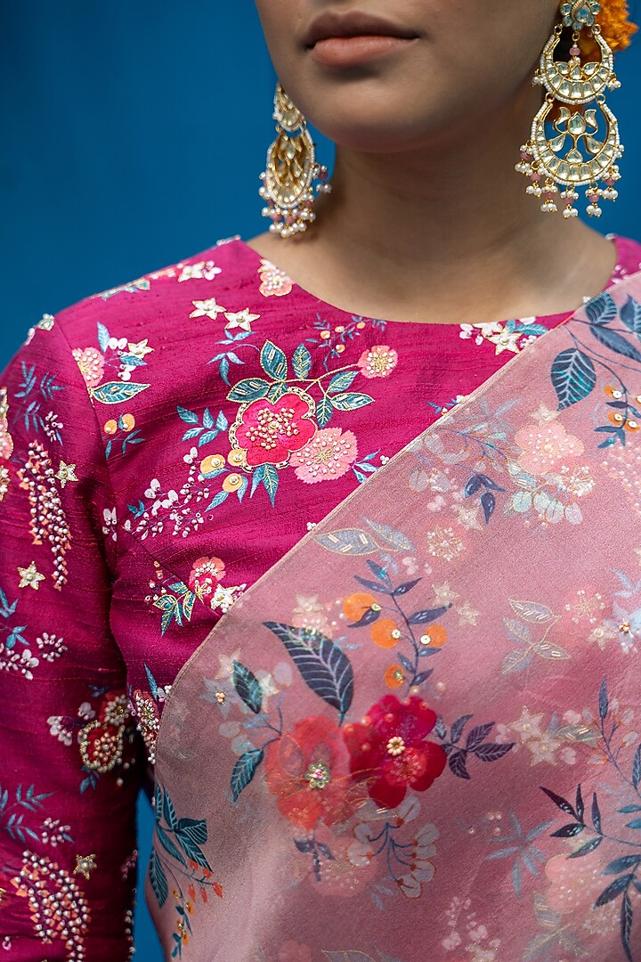 Coral Beige Hand Embroidered Wedding Saree Set by Pita Nila at Pernia's Pop Up Shop