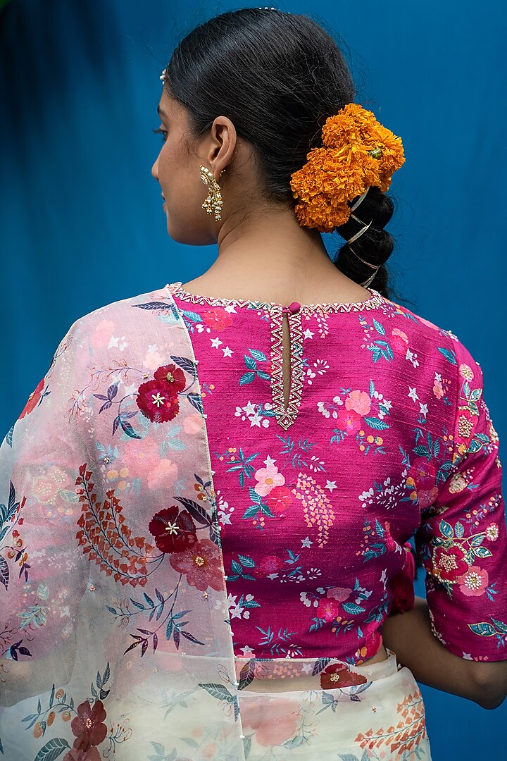 Cream Hand Embellished Wedding Saree Set by Pita Nila at Pernia's Pop Up Shop