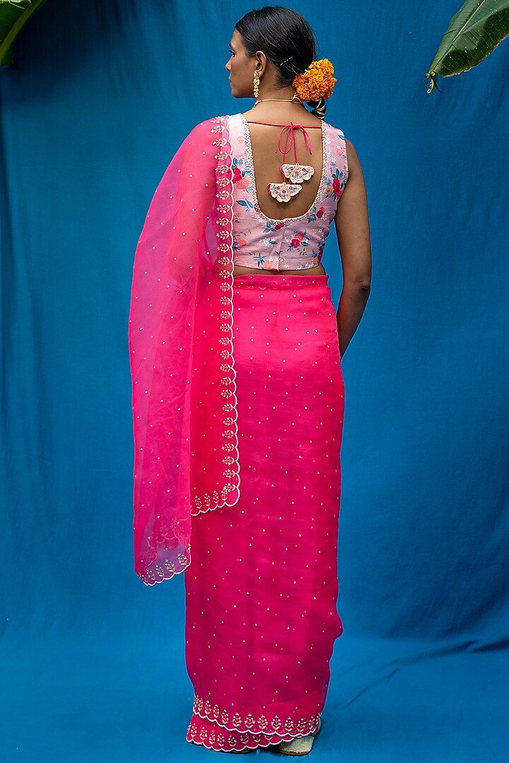 Fuchsia Hand Embellished Party Wear Saree Set by Pita Nila at Pernia's Pop Up Shop