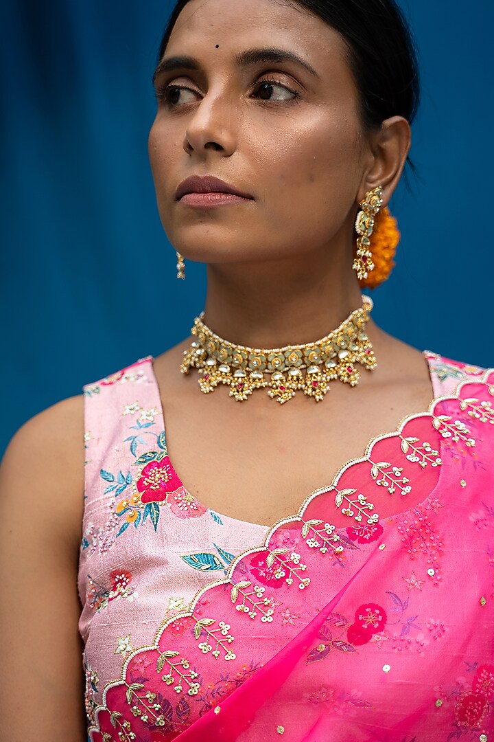 Fuchsia Hand Embellished Party Wear Saree Set by Pita Nila at Pernia's Pop Up Shop