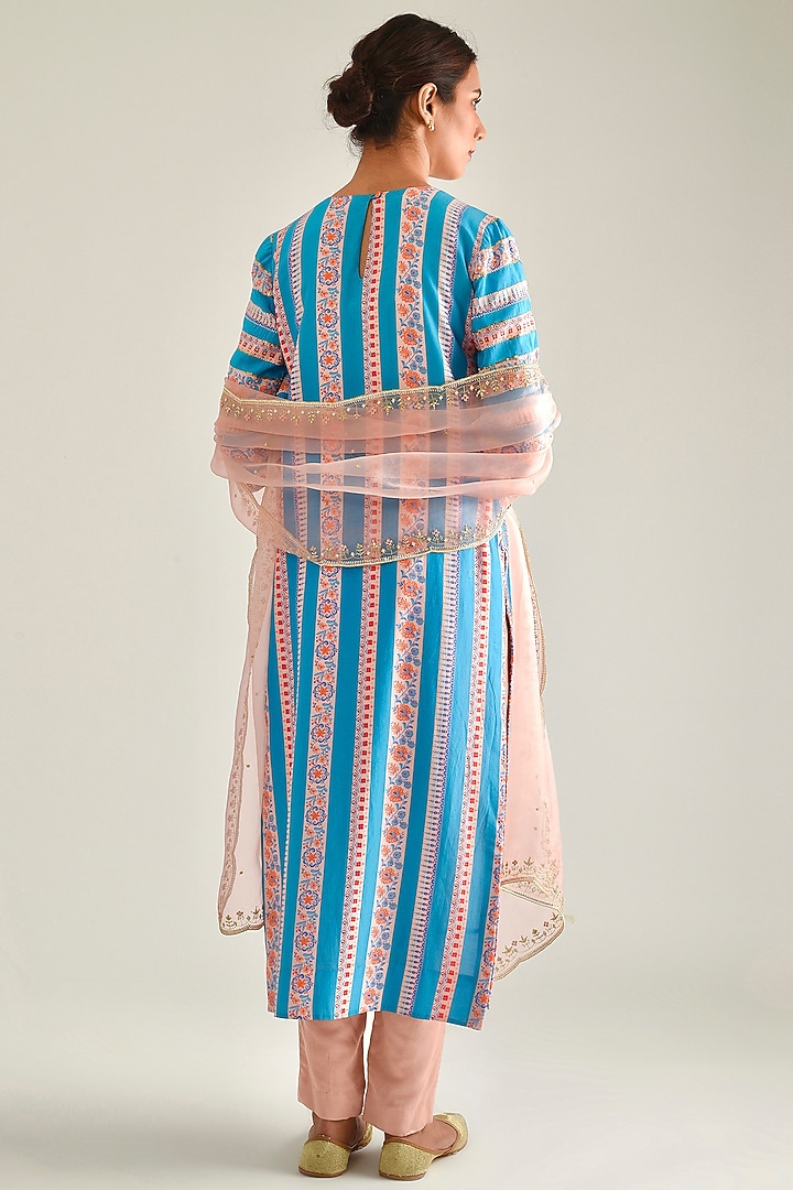 Sky Blue Printed & Hand Embroidered Kurta Set by Pita Nila at Pernia's Pop Up Shop