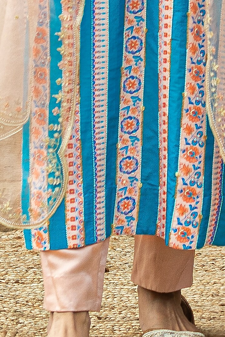 Sky Blue Printed & Hand Embroidered Kurta Set by Pita Nila at Pernia's Pop Up Shop