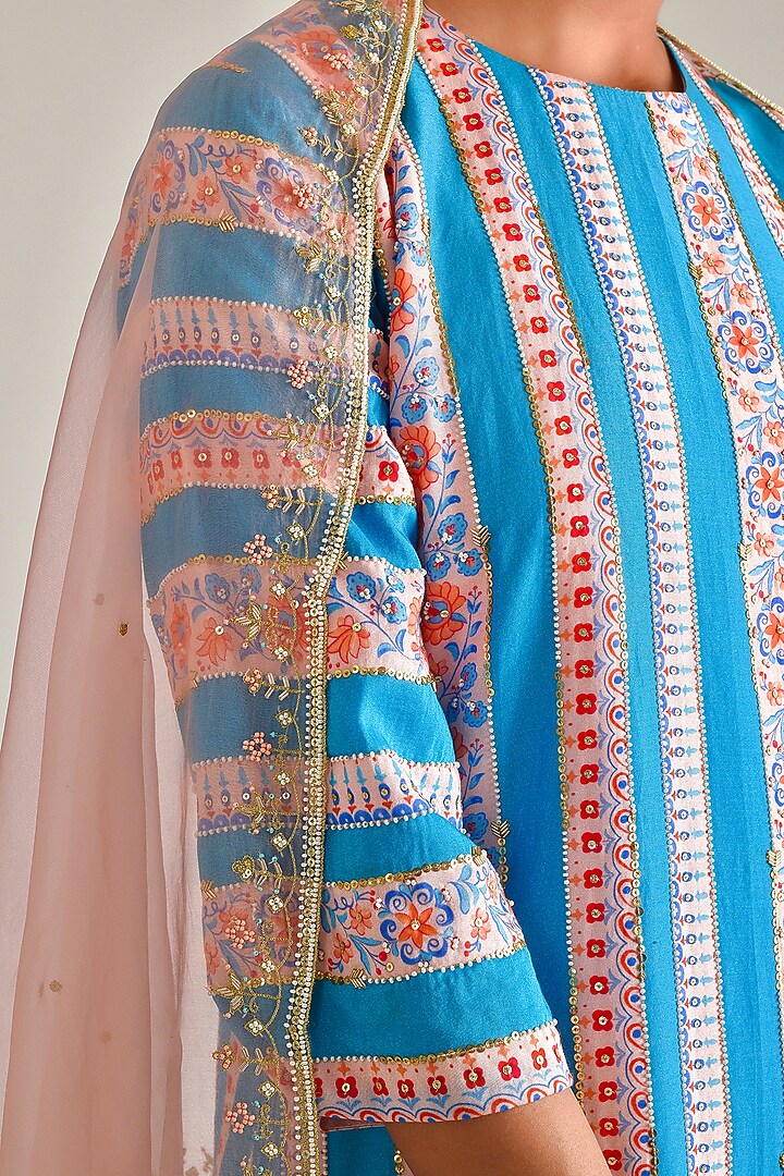 Sky Blue Printed & Hand Embroidered Kurta Set by Pita Nila at Pernia's Pop Up Shop