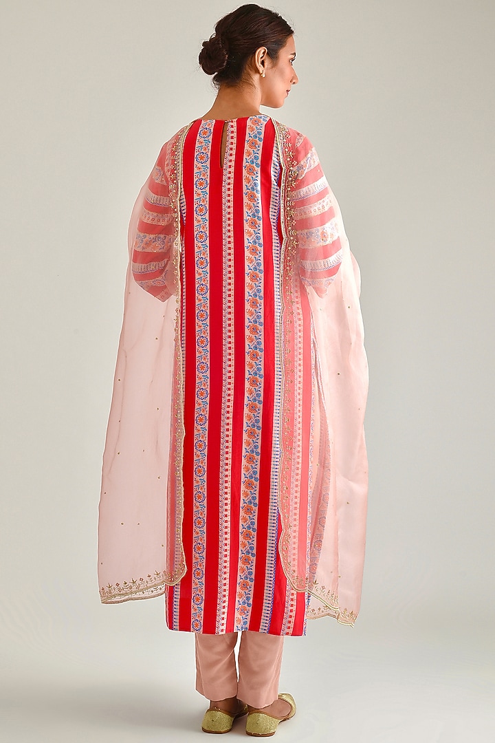 Bright Red Printed & Hand Embroidered Kurta Set by Pita Nila at Pernia's Pop Up Shop